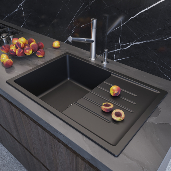 Мойка ML-GM19 с крылом, ультра-черная (344),  750*500*200мм