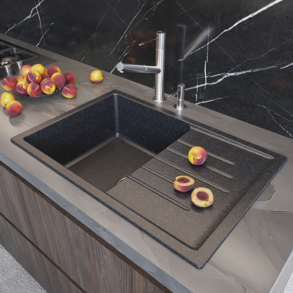 Мойка ML-GM19 с крылом, черная (308),  750*500*200мм