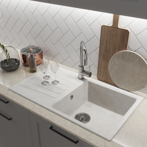 Мойка ML-GM20 с крылом, ультра-белая  (341), 830*480*190мм