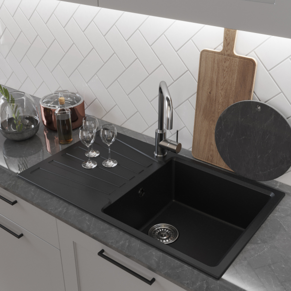 Мойка ML-GM20 с крылом, ультра-черная (344), 830*480*190мм