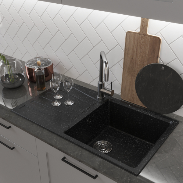 Мойка ML-GM20 с крылом, черная (308), 830*480*190мм