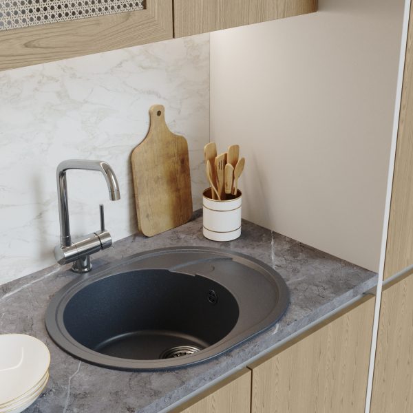 Мойка ML-GM17 овальная с крылом, антрацит (343) 580*470*180мм