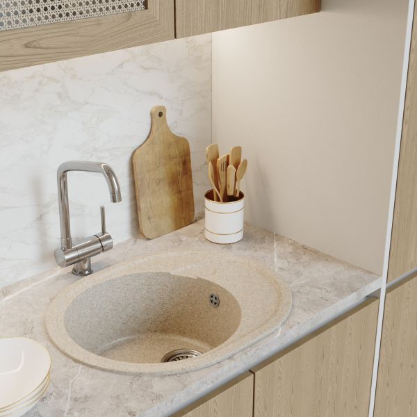 Мойка ML-GM17 овальная с крылом, бежевая (328), 580*470*180мм