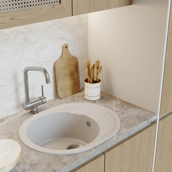 Мойка ML-GM17 овальная с крылом, белая (331), 580*470*180мм