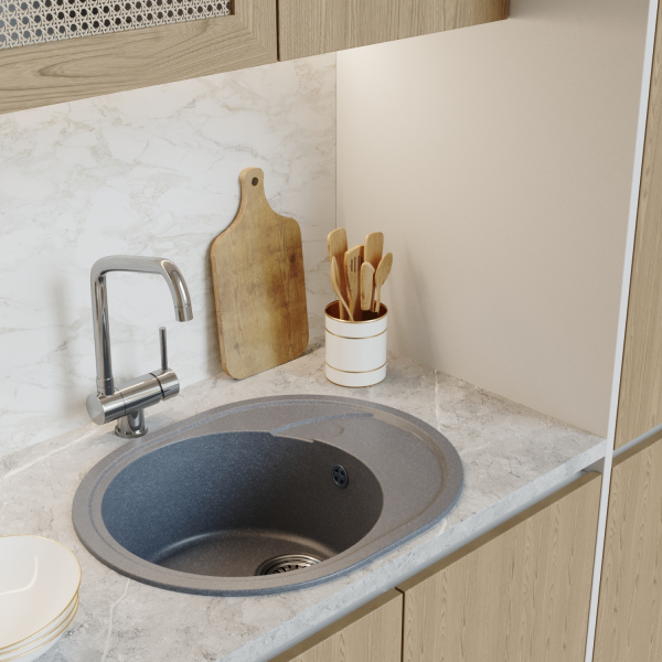 Мойка ML-GM17 овальная с крылом, графит (342), 580*470*180мм