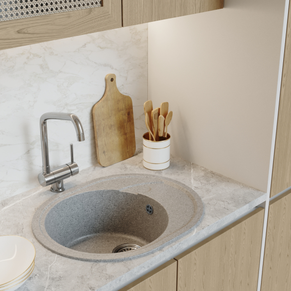 Мойка ML-GM17 овальная с крылом, серая (310), 580*470*180мм