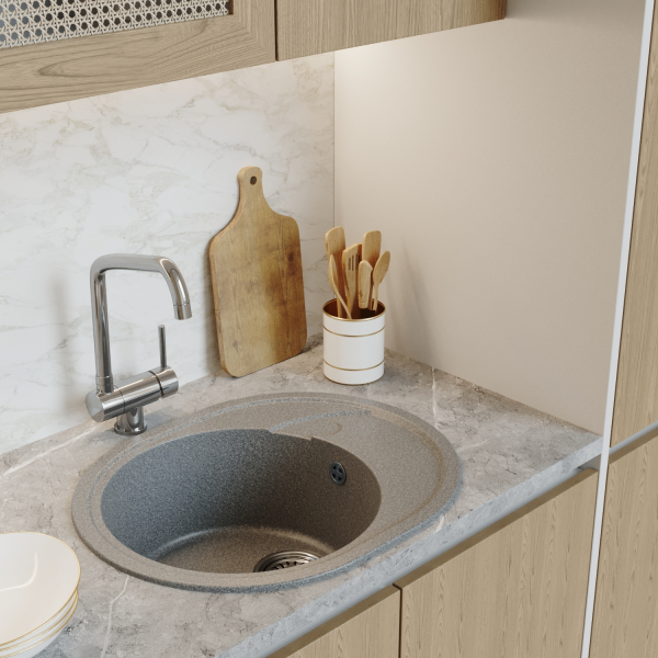 Мойка ML-GM17 овальная с крылом, темно-серая (309), 580*470*180мм