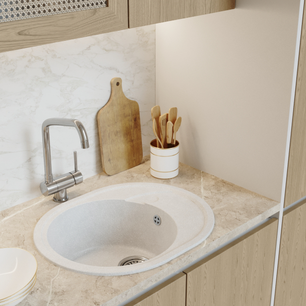 Мойка ML-GM17 овальная с крылом, ультра-белая  (341), 580*470*180мм