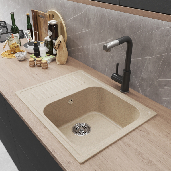 Мойка ML-GM18 с крылом, бежевая (328), 640*490*190мм