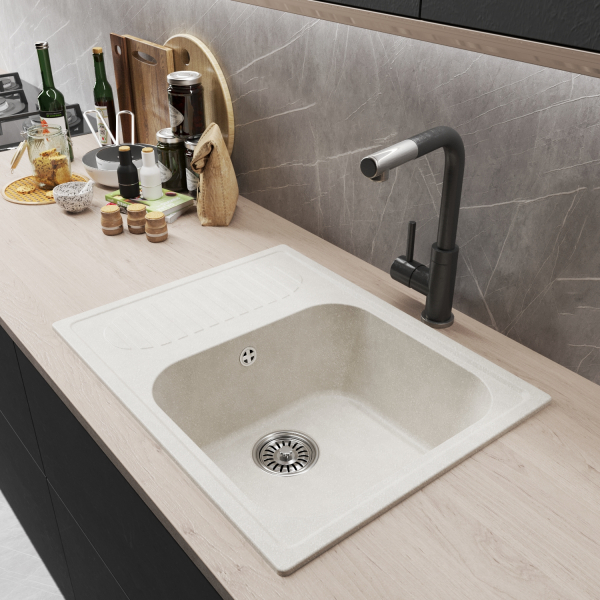 Мойка ML-GM18 с крылом, ультра-белая  (341), 640*490*190мм