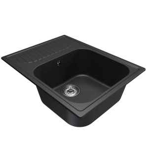 Мойка ML-GM18 с крылом, ультра-черная (344), 640*490*190мм Ника