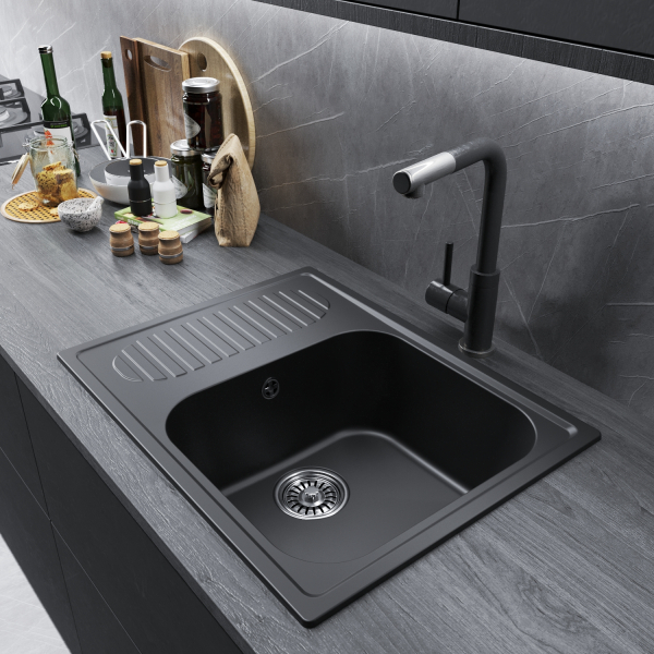 Мойка ML-GM18 с крылом, ультра-черная (344), 640*490*190мм