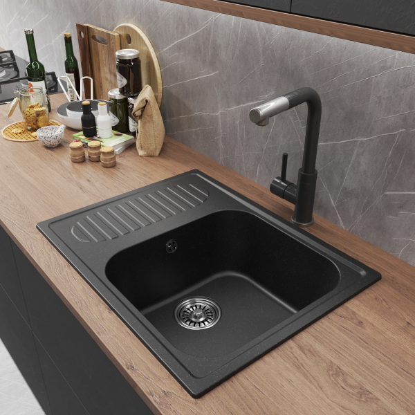 Мойка ML-GM18 с крылом, черная (308), 640*490*190мм