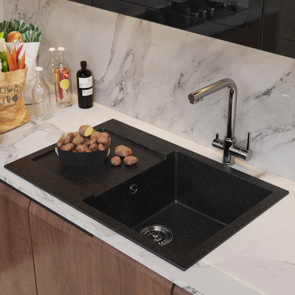 Мойка ML-GM31 с крылом, черная (308), 770*500*190мм