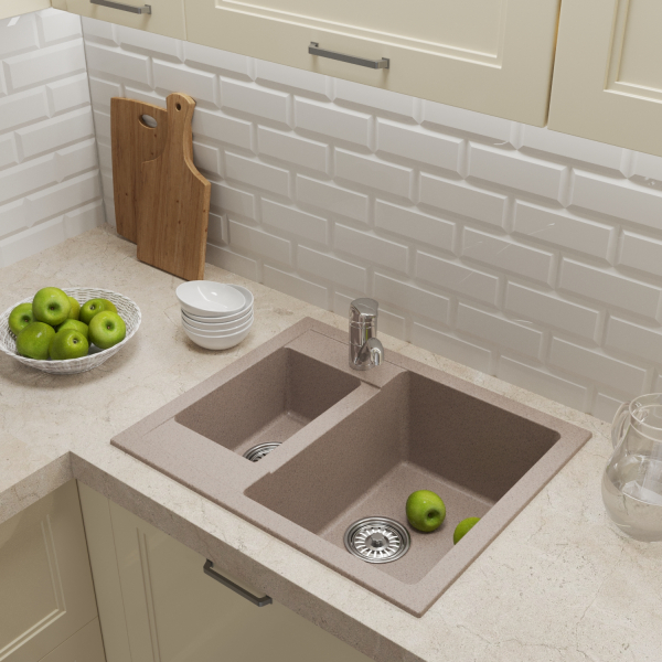 Мойка ML-GM21 двухчашевая, песочная (302), 600*500*190мм