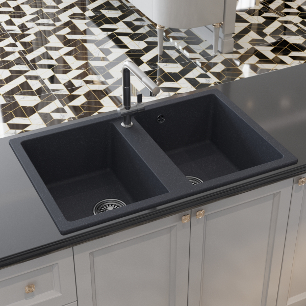 Мойка ML-GM23 двухчашевая, антрацит (343), 770*500*190мм