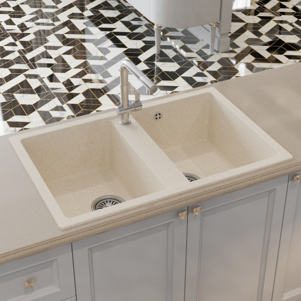 Мойка ML-GM23 двухчашевая, бежевая (328), 770*500*190мм