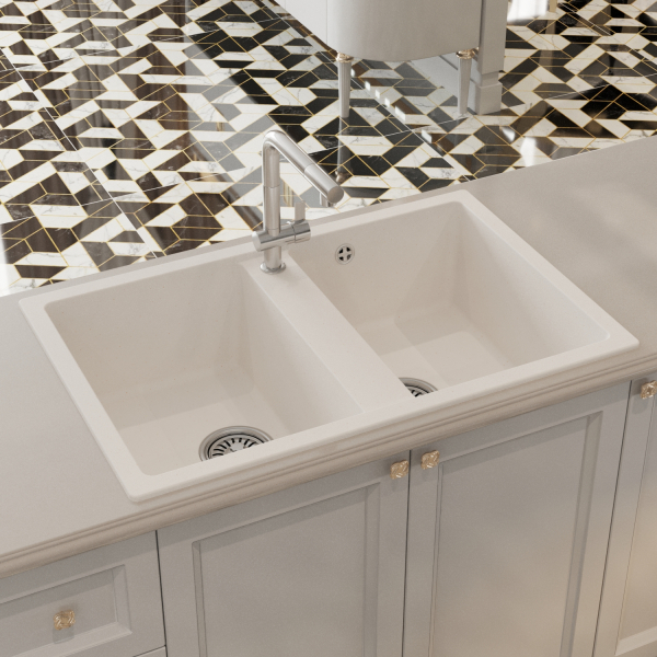 Мойка ML-GM23 двухчашевая, белая (331), 770*500*190мм