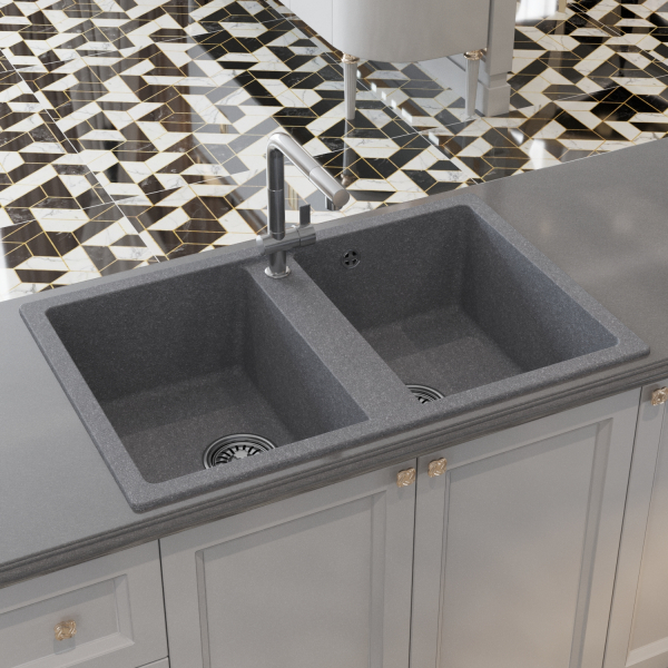 Мойка ML-GM23 двухчашевая, графит (342), 770*500*190мм