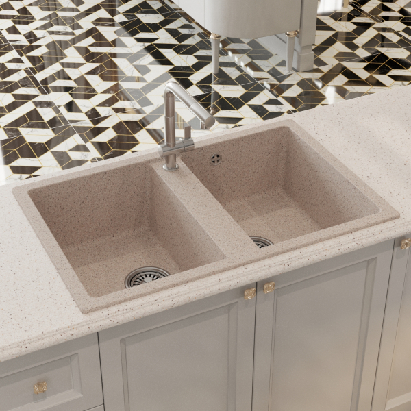 Мойка ML-GM23 двухчашевая, песочная (302), 770*500*190мм