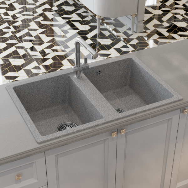 Мойка ML-GM23 двухчашевая, темно-серая (309), 770*500*190мм