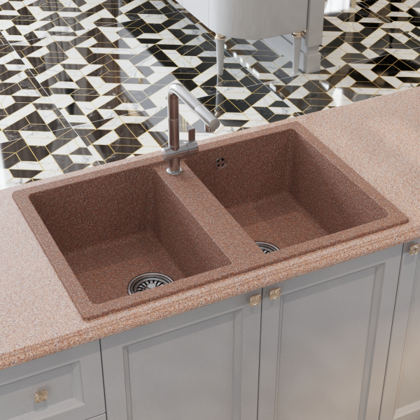 Мойка ML-GM23 двухчашевая, терракотовая (307), 770*500*190мм