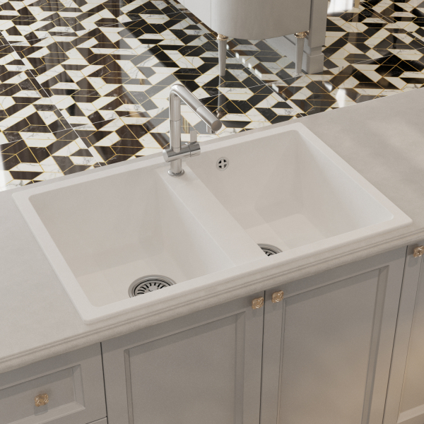 Мойка ML-GM23 двухчашевая, ультра-белая (341), 770*500*190мм