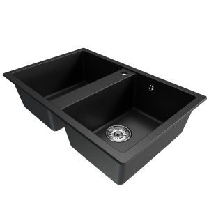 Мойка ML-GM23 двухчашевая, ультра-черная (344), 770*500*190мм Ника