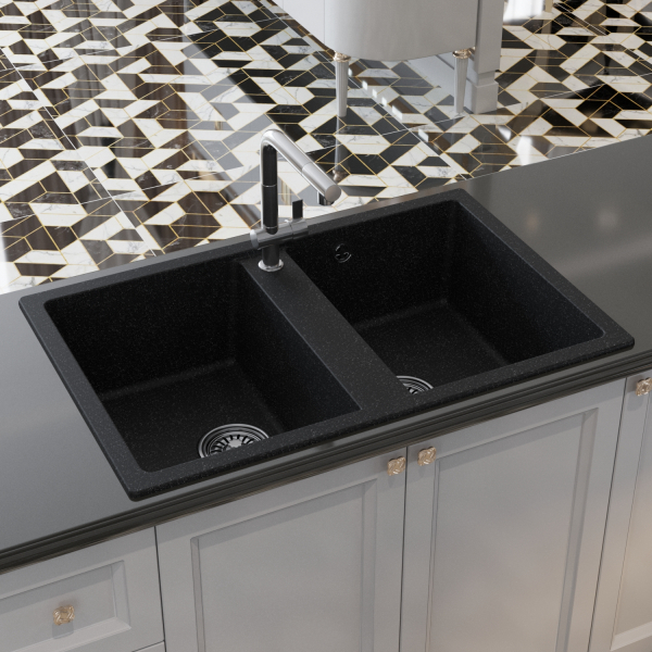 Мойка ML-GM23 двухчашевая, черная (308), 770*500*190мм