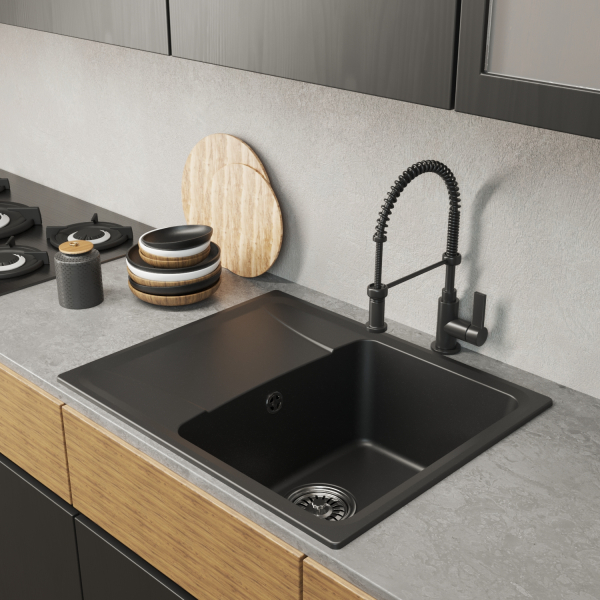 Мойка ML-GM26 с крылом, ультра-черная (344), 580*470*190мм