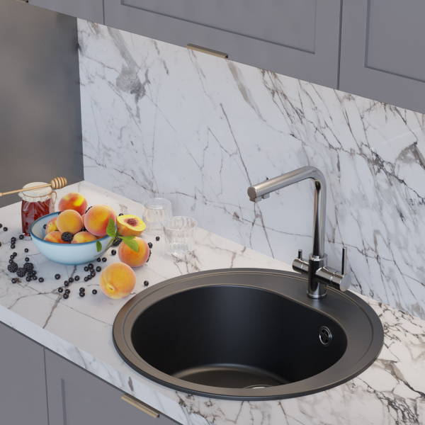 Мойкa ML-GM11 круглая, ультра-черная (344), 500мм (глуб. чаши 180)