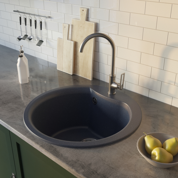 Мойкa ML-GM12 круглая, антрацит (343), 480мм (глуб. чаши 210)