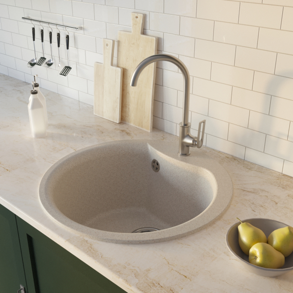 Мойкa ML-GM12 круглая, бежевая (328), 480мм (глуб. чаши 210)