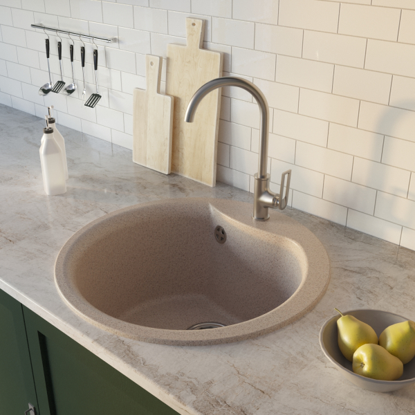 Мойкa ML-GM12 круглая, песочная (302), 480мм (глуб. чаши 210)