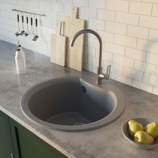 Мойкa ML-GM12 круглая, темно-серая (309), 480мм (глуб. чаши 210)