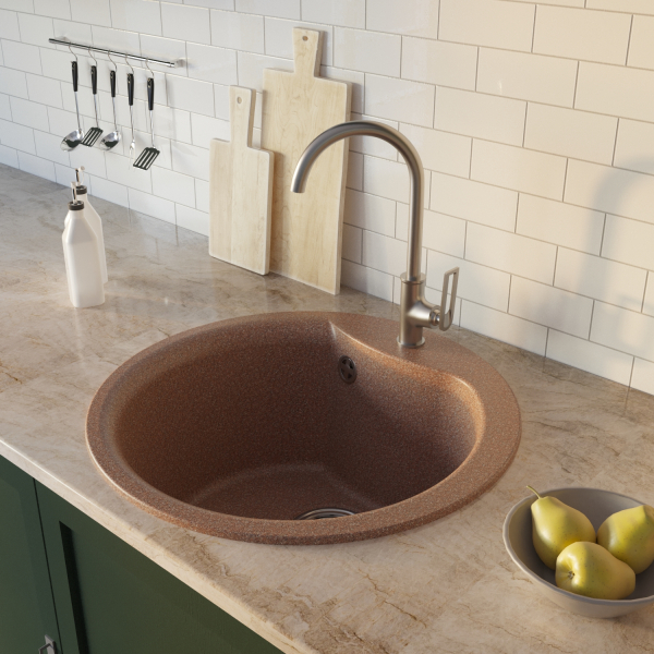 Мойкa ML-GM12 круглая, терракотовая (307), 480мм (глуб. чаши 210)