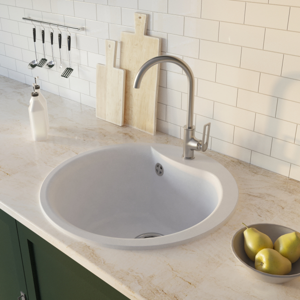 Мойкa ML-GM12 круглая, ультра-белая (341), 480мм (глуб. чаши 210)