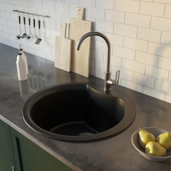 Мойкa ML-GM12 круглая, черная (308), 480мм (глуб. чаши 210)