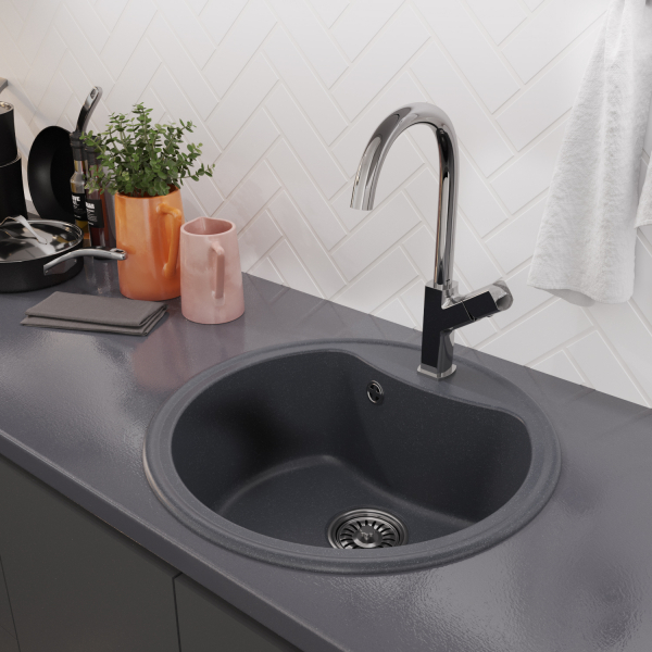 Мойкa ML-GM09 круглая, антрацит (343), 510 мм (глуб. чаши 190)