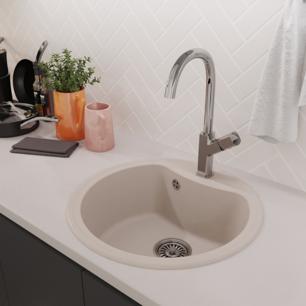 Мойкa ML-GM09 круглая, белая (331), 510 мм (глуб. чаши 190)