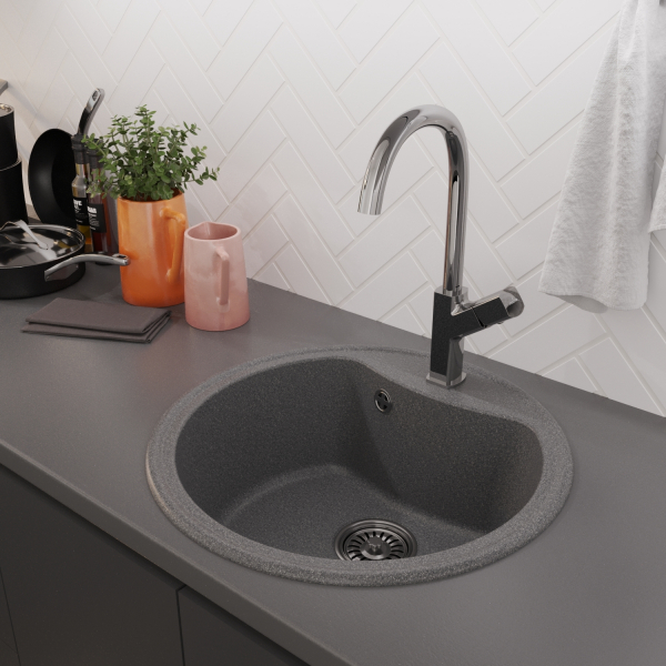 Мойкa ML-GM09 круглая, темно-серая (309), 510 мм (глуб. чаши 190)