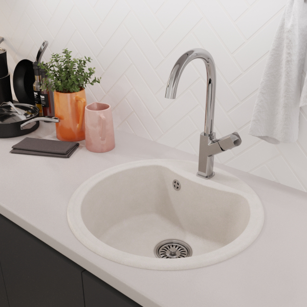 Мойкa ML-GM09 круглая, ультра-белая  (341), 510 мм (глуб. чаши 190)