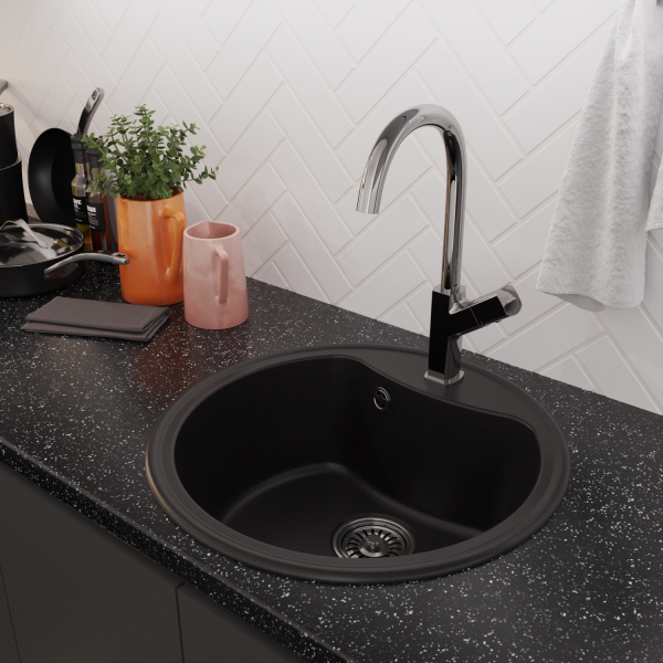 Мойкa ML-GM09 круглая, ультра-черная  (344), 510 мм (глуб. чаши 190)