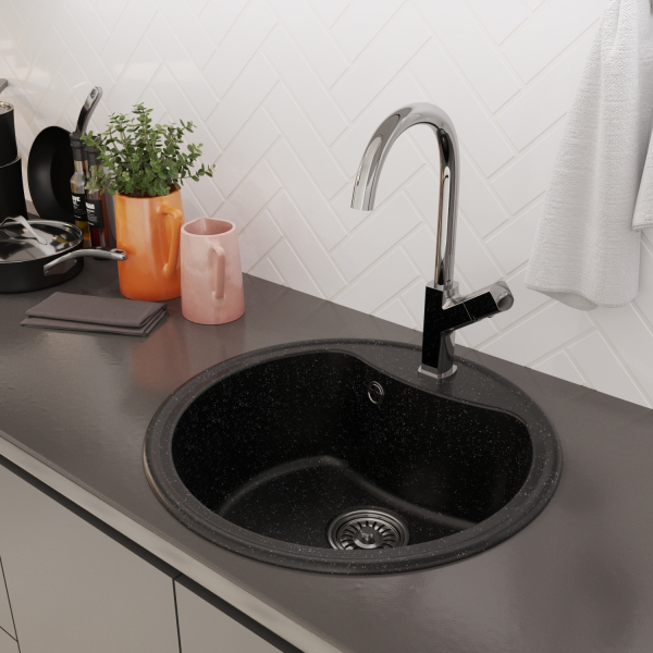 Мойкa ML-GM09 круглая, черная (308), 510 мм (глуб. чаши 190)