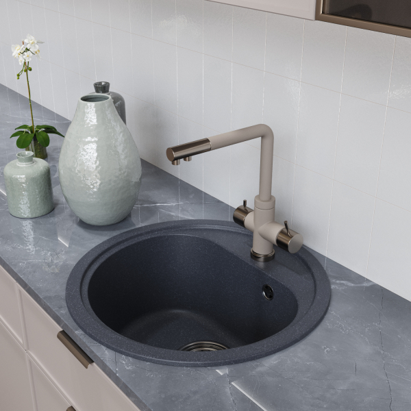 Мойкa ML-GM10 круглая, антрацит (343), 440мм (глуб. чаши 180)