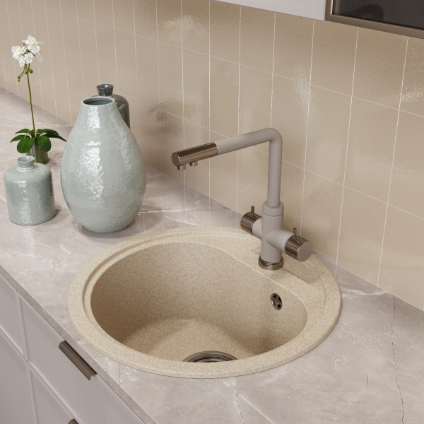 Мойкa ML-GM10 круглая, бежевая (328), 440мм (глуб. чаши 180)