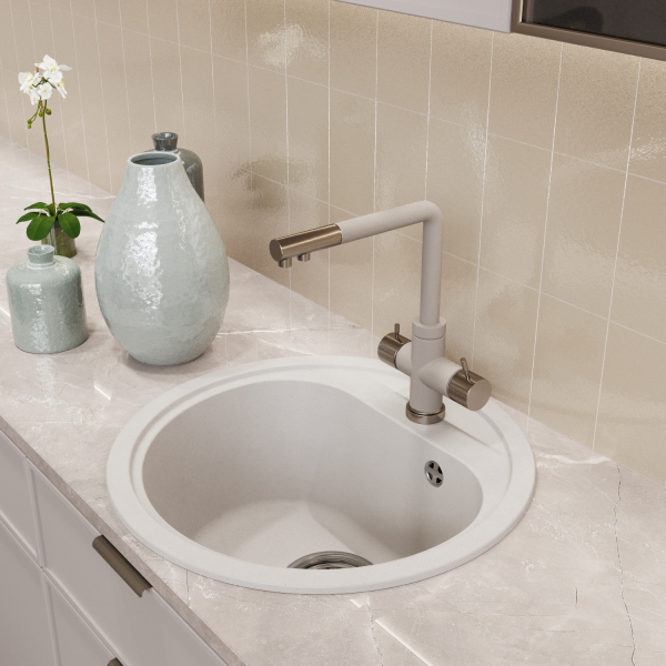 Мойкa ML-GM10 круглая, белая (331), 440мм (глуб. чаши 180)