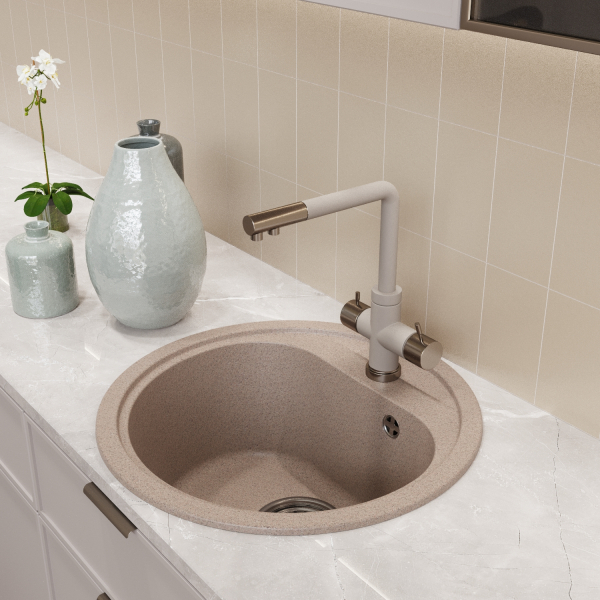 Мойкa ML-GM10 круглая, песочная (302), 440мм (глуб. чаши 180)