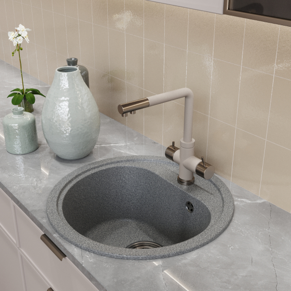 Мойкa ML-GM10 круглая, темно-серая (309), 440мм (глуб. чаши 180)