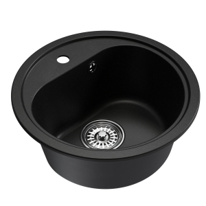 Мойкa ML-GM10 круглая, ультра-черная (344), 440мм (глуб. чаши 180) Ника